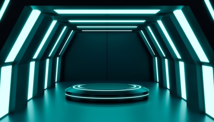 wide shot of a green space portal room